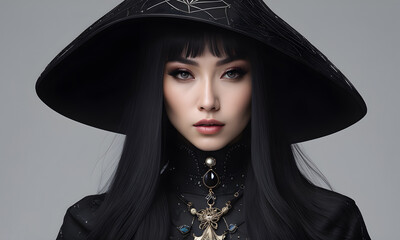 Young Witch Portrait Image Digital Render Background Banner Website Horror Poster Halloween Card Template