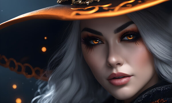 Young Witch Portrait Image Digital Render Background Banner Website Horror Poster Halloween Card Template