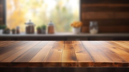 Wooden table on blurred kitchen bench background, Advertisement, Print media, Illustration, Banner, for website, copy space, for word, template, presentation