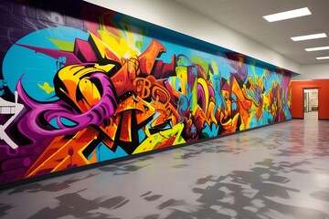 Energetic Education Graffiti: A dynamic mural showcasing vibrant words and phrases promoting...
