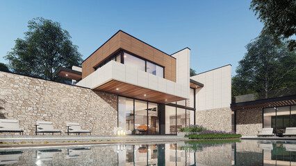 Architecture 3d rendering illustration of interior modern houses , daytime