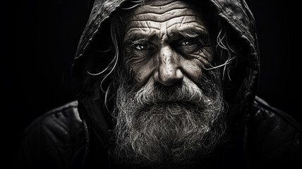 Black and white portrait of a grizzled old fisherman