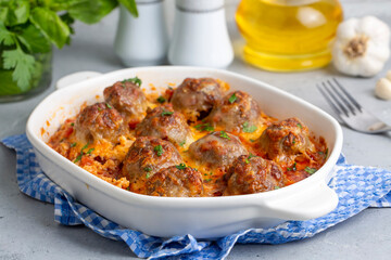 Meatballs with cheddar in the oven. Turkish name; Firinda kasarli kofte