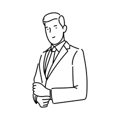 Businessman in a suit. Vector illustration in outline style on a white background.