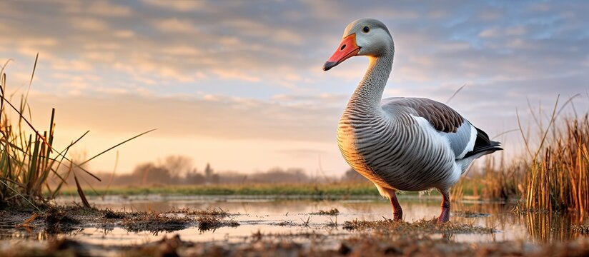 In the breathtaking natural landscapes of Poland, a skilled wildlife photographer captured the beauty of a wild greylag goose with his camera, showcasing the mesmerizing harmony between nature and
