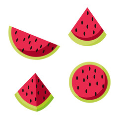 Watermelon Slice Icon Vector Illustration Set.