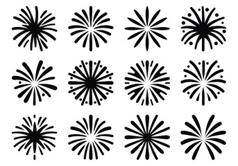 Silhouette fireworks set, Holiday and party, black firework icons collection vector illustration isolated on white background