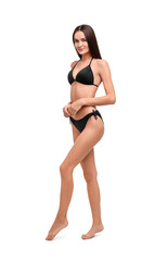 Fototapeta premium Young woman in stylish bikini isolated on white