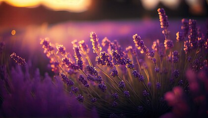 Beautiful lavender flowers blooming sunset Concept beauty aroma aromatherapy lavandula flower...