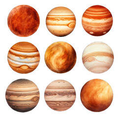set of jupiter planet isolated on white PNG transparent background