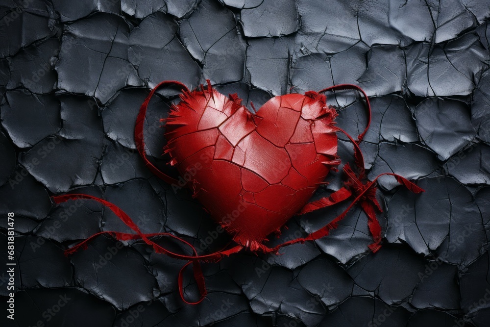 Aufkleber heart on a cracked textured surface. background with selective focus and copy space