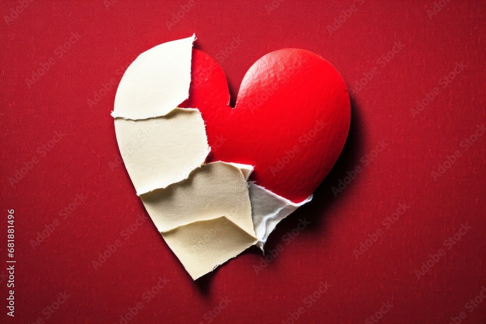 Poster heart sealed with adhesive tape. background with selective focus and copy space