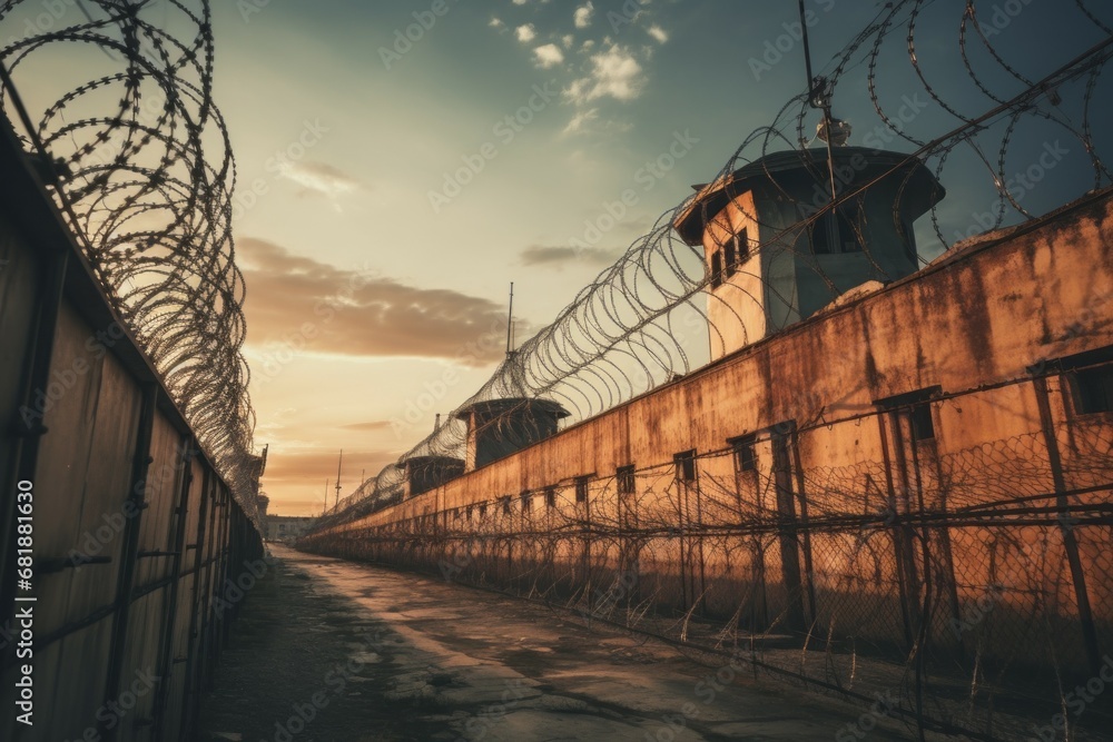Poster old prison. background with selective focus and copy space