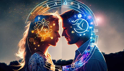 Fotobehang Concept love compatibility zodiac signs Horoscope astrology astral intimate romance adult background between boyfriend capricorn chart couple dating divination esoteric female fortune future girl © akkash jpg