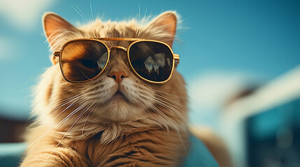 cat with glasses on summer vacation, funny animals