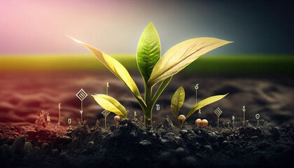 Fertilization role nutrients plant life Corn sunny background gital mineral icon growth nutrient development fertilizer growing sustainable biology agriculture calcium cles concept cultivated - obrazy, fototapety, plakaty