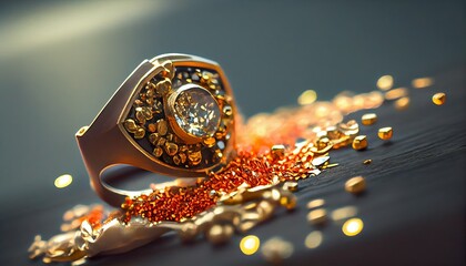 Gold granules ring made jewelry master jewellery diamond goldsmith production luxury craft accessory art bench carat closeup craftsman creativity design equipment fix gem gemstone hand holding - obrazy, fototapety, plakaty