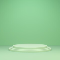 3D green background with 3 steps podium. Studio product background presentation.