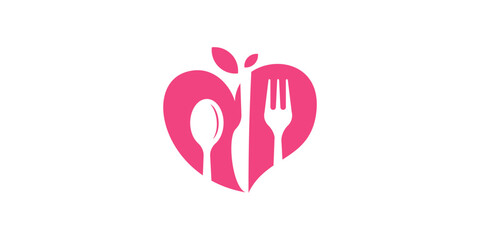 logo design combination of love shape with cutlery, negative space logo.