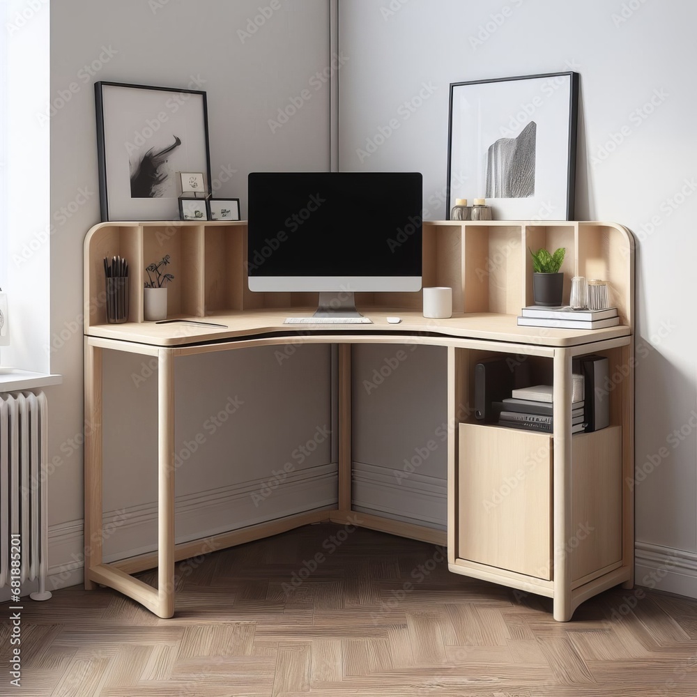 Poster desk with computer