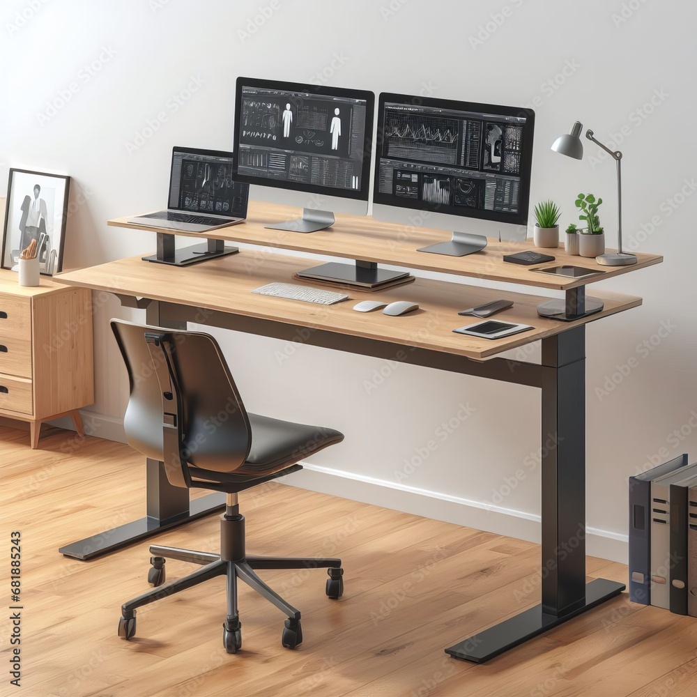 Poster desk with computer