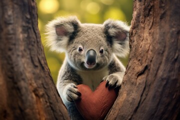 Cute love koala heart. Branch food. Generate Ai