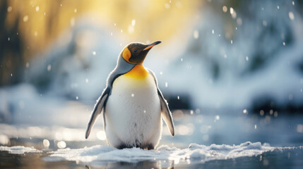 penguin in snow polar regions - obrazy, fototapety, plakaty