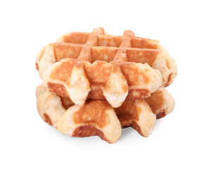 Two delicious Belgian waffles isolated on white