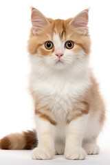 full body of Kitten Cat Munchkin sitting on white background