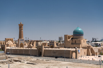 View over Poi Kalon Mosque and Minaret from Ark fortress, Bukhara, Uzbekistan.