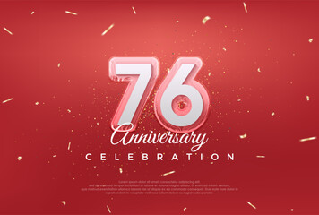 Fototapeta na wymiar Modern design for 76th anniversary celebration. with golden color on red background. Premium vector for poster, banner, celebration greeting.