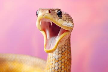 Studio portrait of shocked cobra with surprised eyes, concept of Alarm