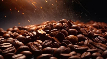 Tuinposter close up detail of roasted coffee beans with beautiful golden light created with Generative AI Technology © AstraNova