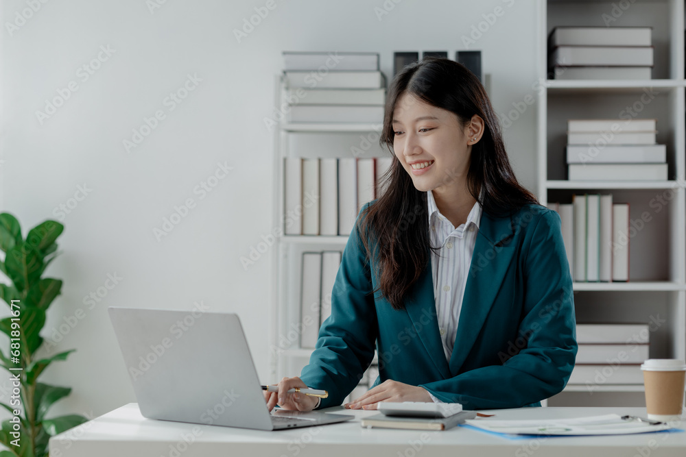 Poster accountant calculating numbers on calculator, auditor is working on accounting in the office, numeri