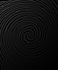 Black paper texture. Abstract twirl spiral like fingerprint.