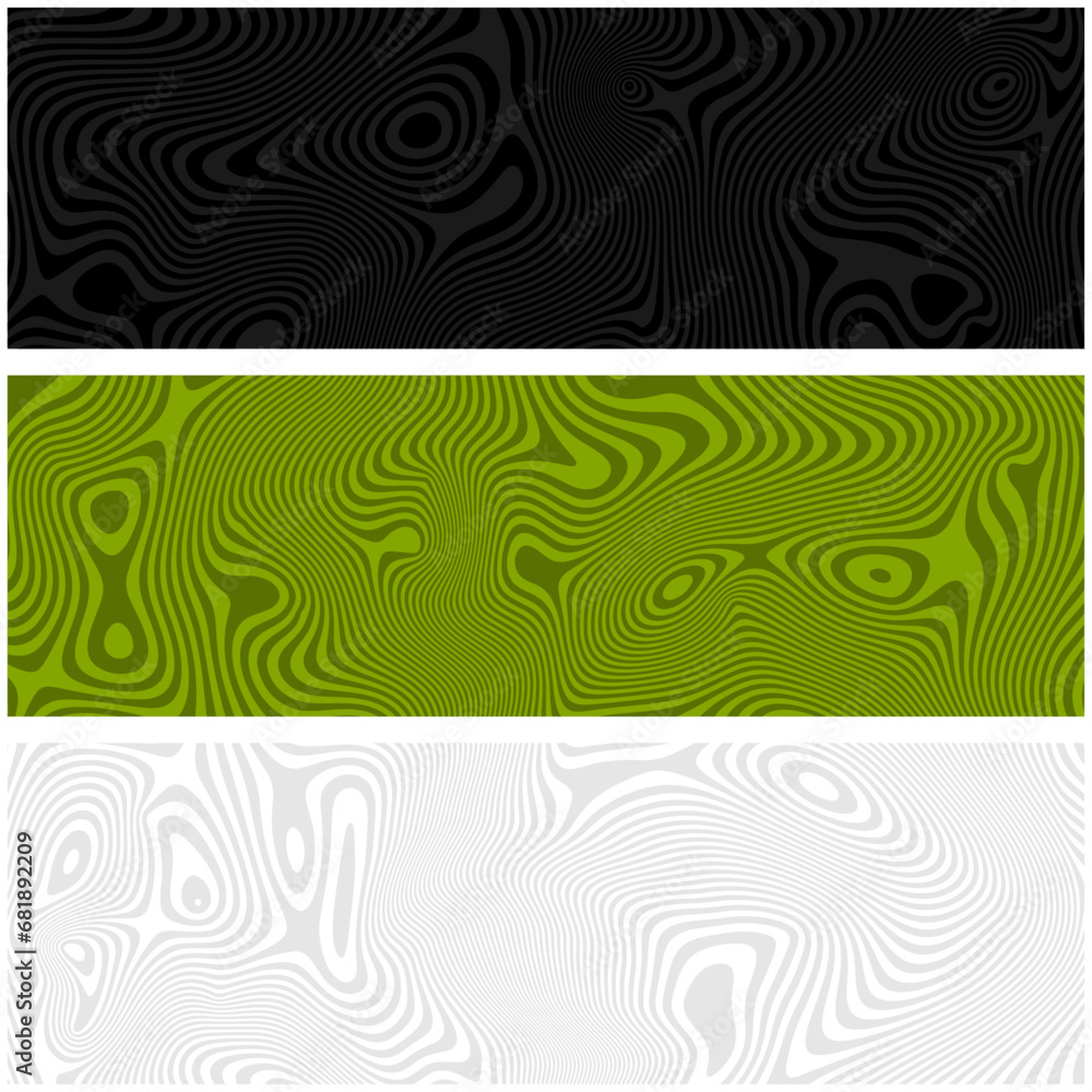 Poster set of contrast abstract poster designs with optical interference effect. illusion of movement for b
