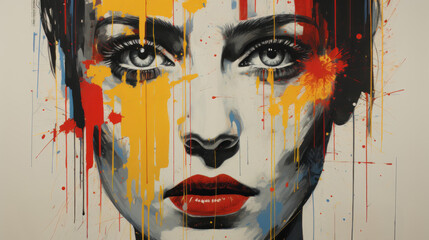 "Splattered Serenity"
A serene face is depicted with a vivid splash of colors, creating a striking contrast.