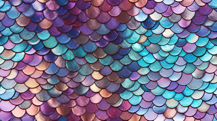 teal, purple and pink pastel colorful sparkling mermaid scales seamless pattern created with Generative AI Technology - obrazy, fototapety, plakaty