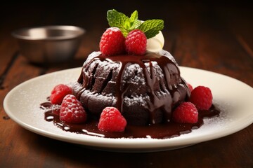 Chocolatey Lava cake. Food liquid hot. Generate ai - obrazy, fototapety, plakaty