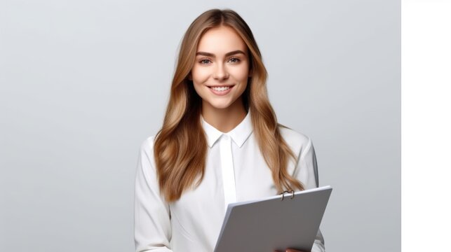 Portrait of an attractive business woman holding tablet 