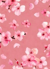 Fototapeta na wymiar 桜の水彩画。ピンク色の花模様背景｜Watercolor painting of cherry blossoms. pink flower pattern background. Generative AI