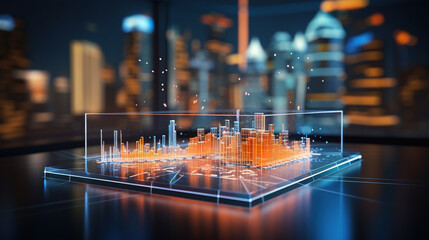 Immersive Futuristic 3D Visualization of Floating Financial Data Trends in a Captivating Presentation