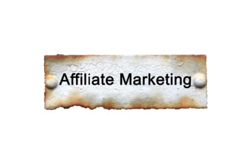 "Affiliate Marketing" text or message short word english letter on old rusted metal plate sign. Vintage background with clipping path.