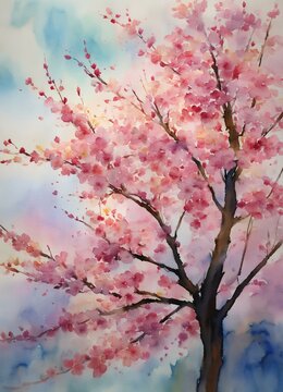 桜の水彩画、春背景｜Watercolor painting of cherry blossoms. spring background. Generative AI