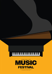 Music festival poster template design with top view of piano keyboard - obrazy, fototapety, plakaty