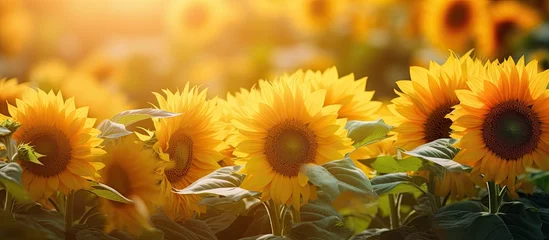 Rolgordijnen In the heart of a vibrant garden, amidst the lush greenery of nature's bounty, a cluster of sunflowers stood tall, their beautiful yellow petals basking in the warm summer sun, radiating the freshness © 2rogan