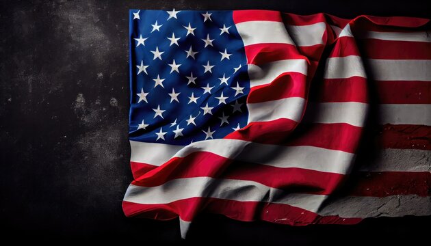 Flag United States freely lying concrete black background copy space american day memorial independence us abstract america blue celebrate celebration closeup country democracy desk emblem freedom