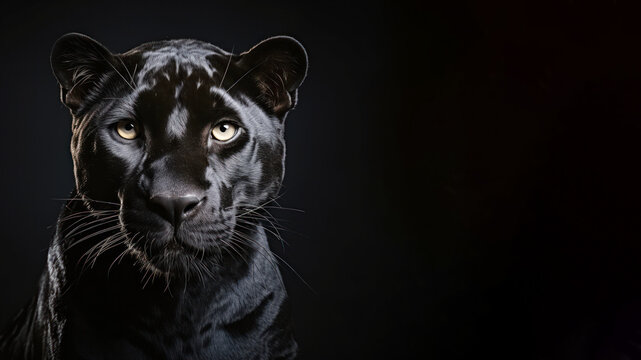 Sad panther is pensive isolated on gray background