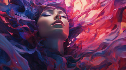 Dancing through a Vivid Dreamscape, A Symphony of Color, Smoke, Fluidity, and Artistry, Inspired by Music, Illuminating the Essence of Womanhood