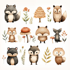 Enchanting boho Animal Pattern illustration features an adorable array of woodland creatures